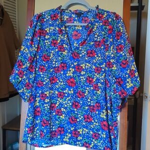 Floral V-Neck Blouse Ann Taylor Factory